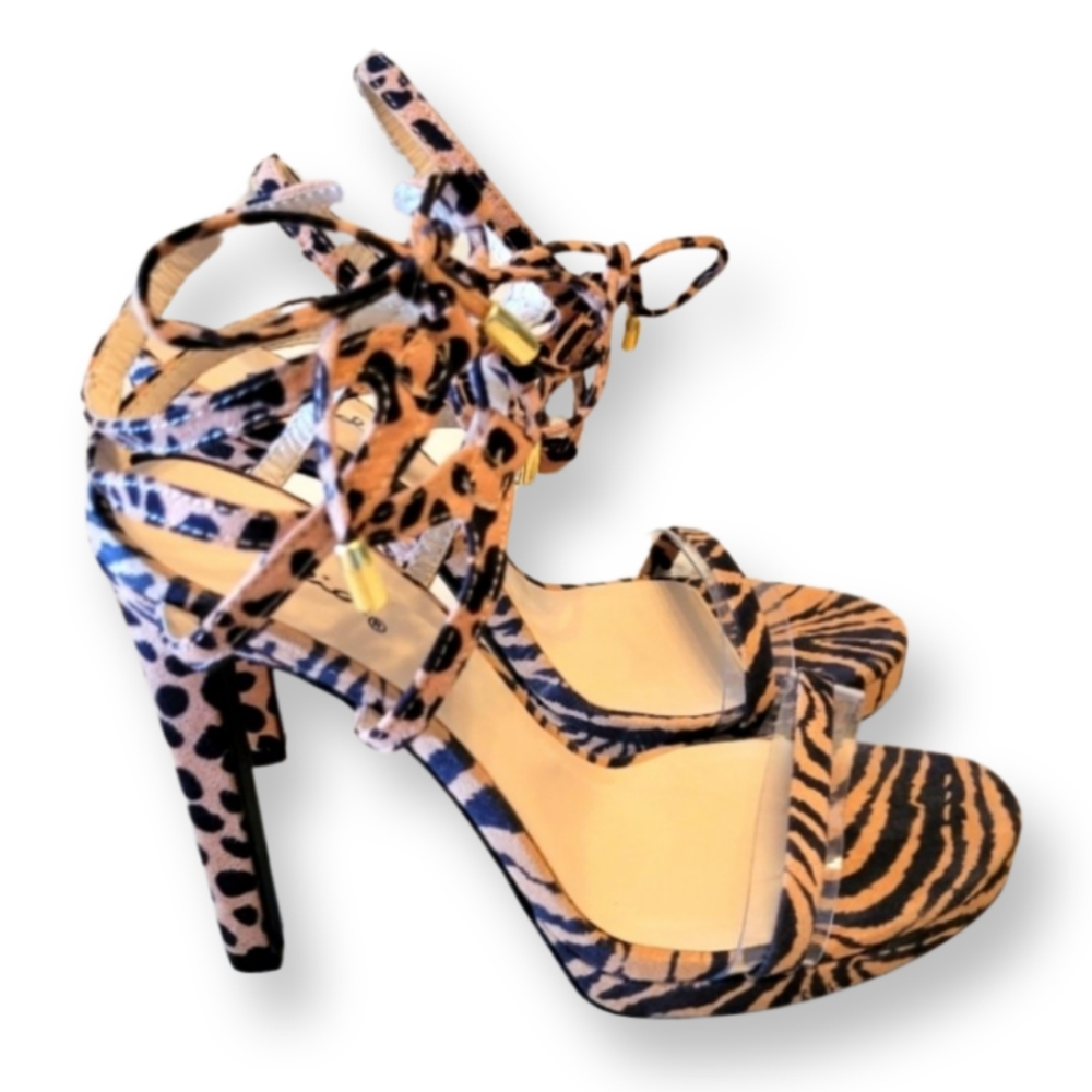 Women's Tan Black 2 Tone Animal Print Design High Heel